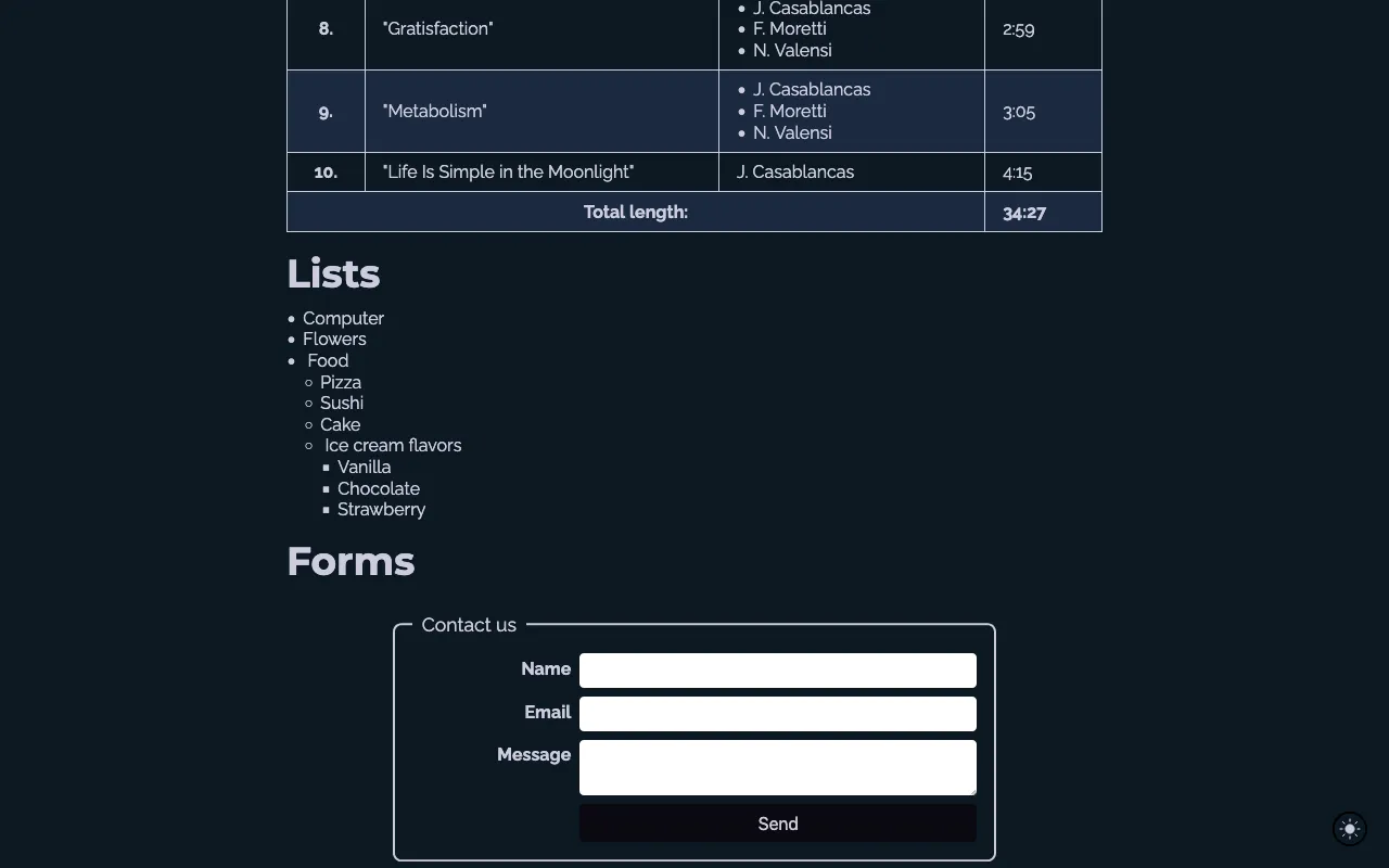 Sitio con elementos de prueba que usa la hoja de estilos halivert.css