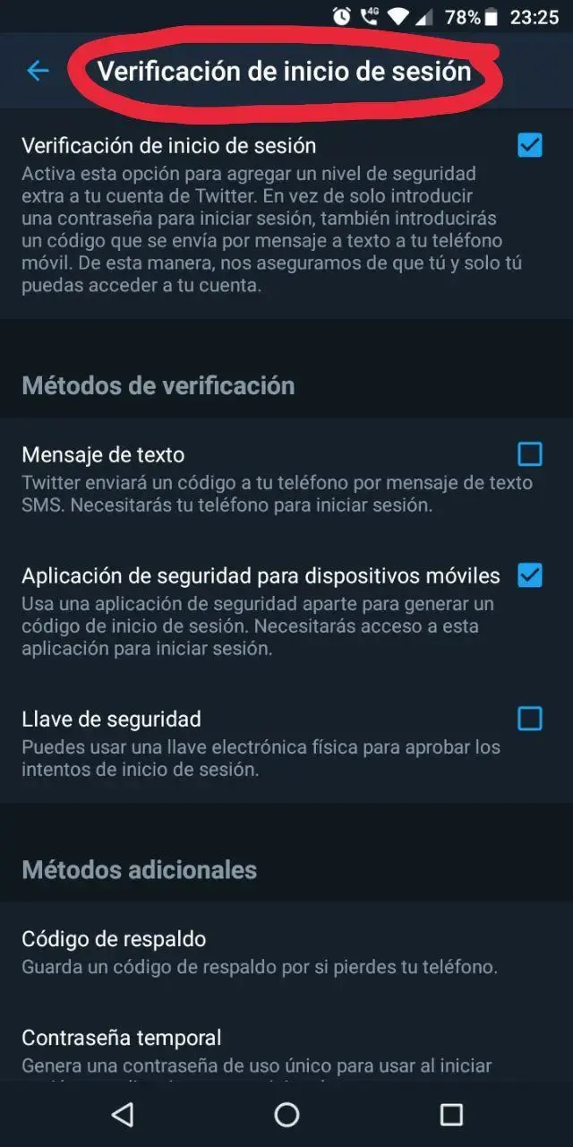 Configuración de verificación de inicio de sesión de Twitter